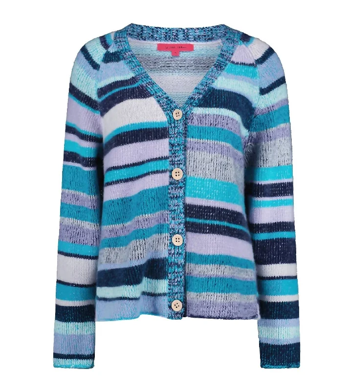 Comfortable yet fashionable women’s wear Women's Stripe Super Soft Cardigan In Blue Multi Comfortable yet fashionable women’s wear Women's Stripe Super Soft Cardigan In Blue Multi