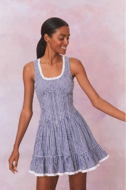 Statement pieces for the confident woman Ceronne Gingham Cotton Mini Dress-NAUTICAL TWILIGHT Statement pieces for the confident woman Ceronne Gingham Cotton Mini Dress-NAUTICAL TWILIGHT