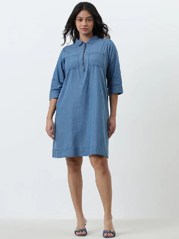 Chic and comfortable clothing for busy women   Gia Light Blue Denim A-Line Dress