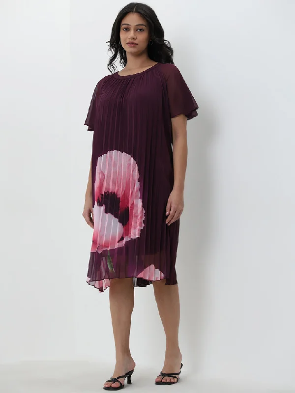 Sustainable fashion for stylish women   Gia Purple Floral Printed A-Line Dress