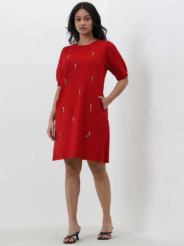 Versatile outfits to transition from day to night Gia Red Embellished A-Line Cotton Dress Versatile outfits to transition from day to night Gia Red Embellished A-Line Cotton Dress