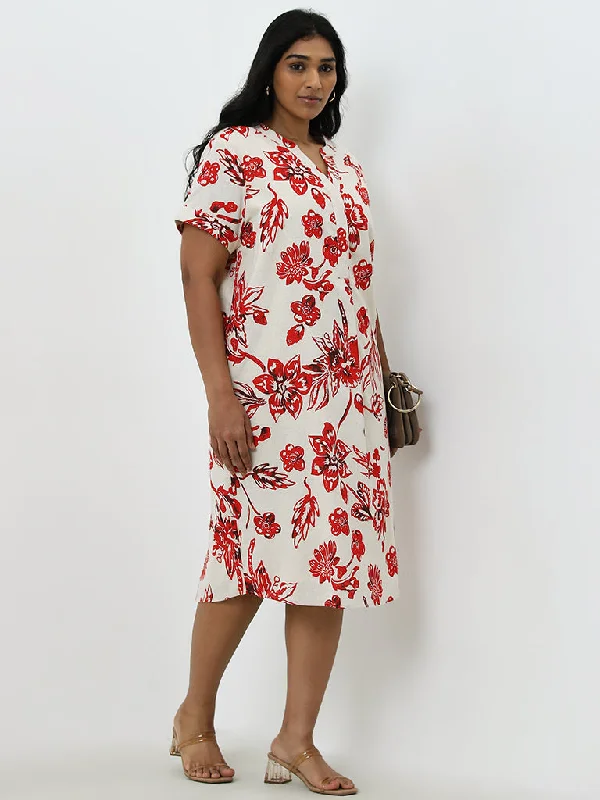 The ultimate guide to stylish women’s fashion   Gia Red Floral Printed Cotton Blend Straight Dress