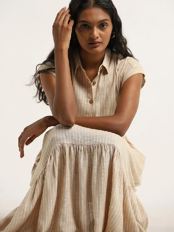 Elevate your look with premium women’s wear LOV Light Beige Tiered Blended Linen Shirt Dress with Belt Elevate your look with premium women’s wear LOV Light Beige Tiered Blended Linen Shirt Dress with Belt