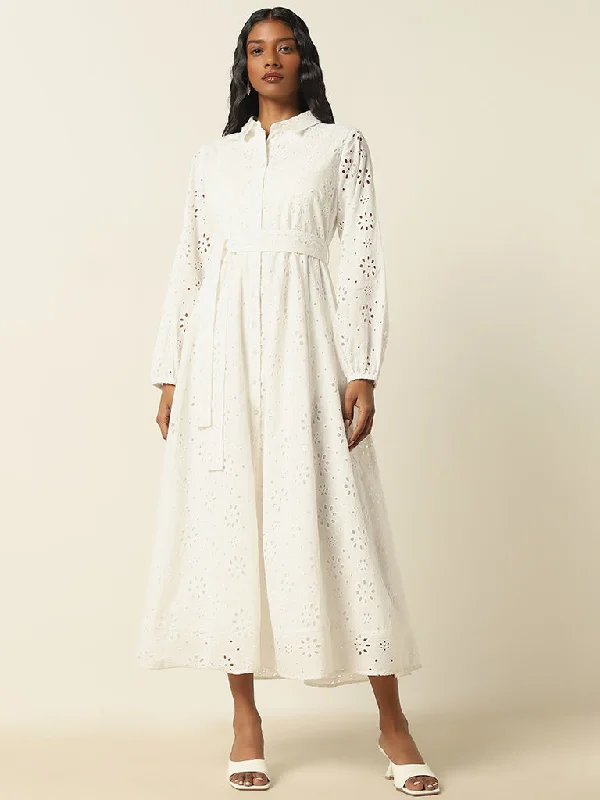 Dress up or down with these versatile pieces LOV White Schiffli Shirt Cotton Dress with Belt Dress up or down with these versatile pieces LOV White Schiffli Shirt Cotton Dress with Belt