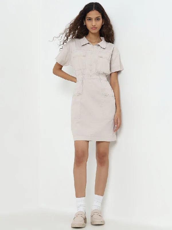 Stylish plus-size clothing for women   Nuon Beige Cotton Blend A-Line Dress