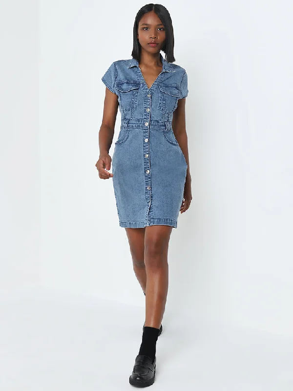 A perfect wardrobe for fashionable women   Nuon Blue Denim Shirt Dress