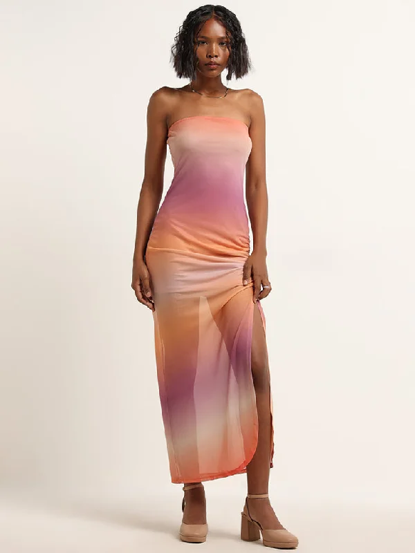 Elegant evening wear for special events   Nuon Orange Ombre Design Tube Dress