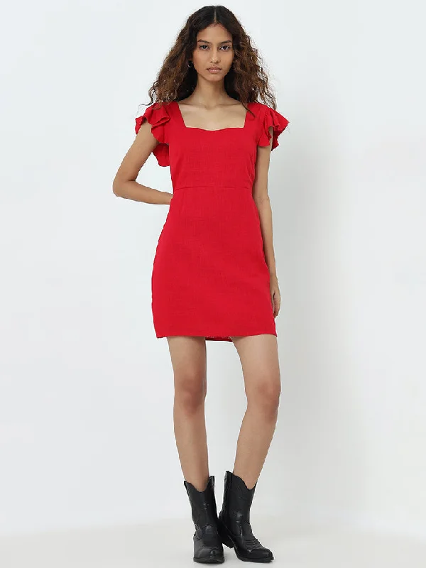 Affordable stylish women’s fashion collection Nuon Red Knot-Detailed A-Line Cotton Dress Affordable stylish women’s fashion collection Nuon Red Knot-Detailed A-Line Cotton Dress