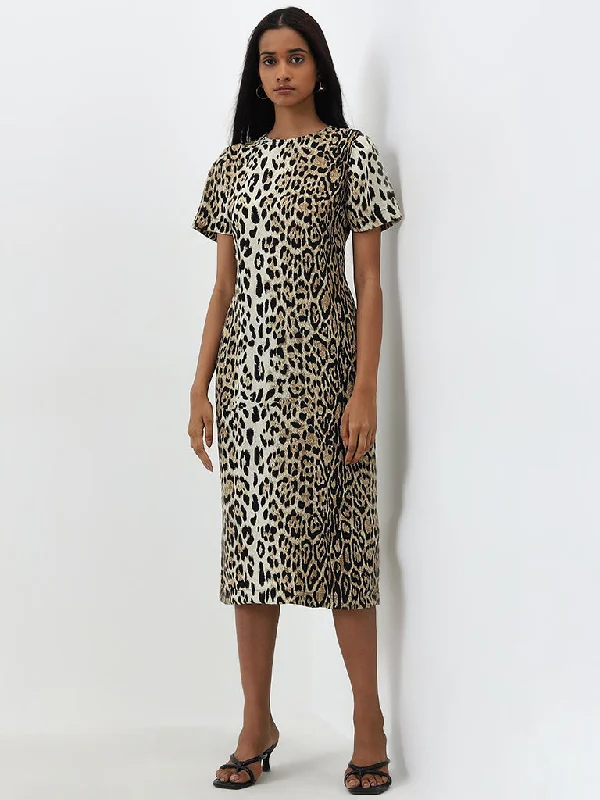 Classic pieces for a timeless wardrobe   Wardrobe Beige Animal Printed A-Line Dress