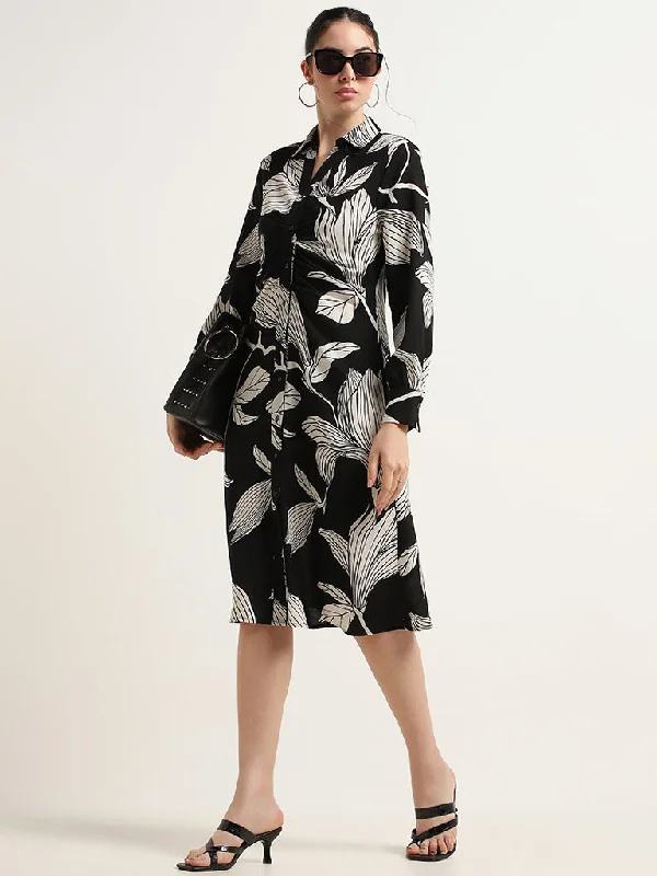 Luxurious fabrics and modern designs for women Wardrobe Black Printed Polyester Shirt Dress Luxurious fabrics and modern designs for women Wardrobe Black Printed Polyester Shirt Dress