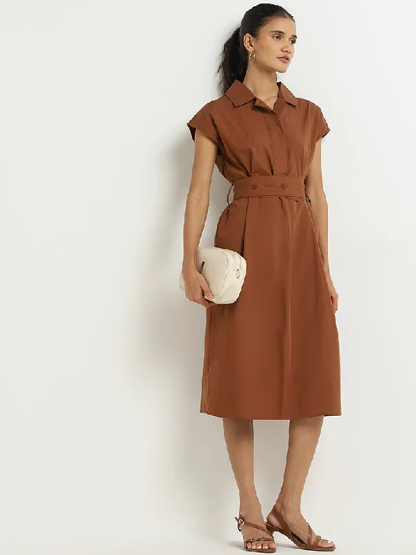 Curated collections of sophisticated women’s wear Wardrobe Tan Solid Shirt Dress with Belt Curated collections of sophisticated women’s wear Wardrobe Tan Solid Shirt Dress with Belt