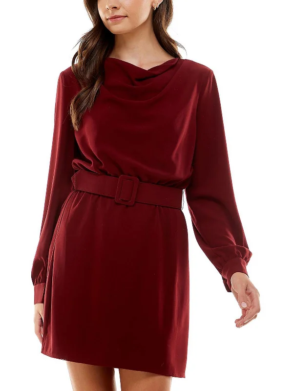 High-fashion styles at affordable prices   Juniors Womens Belted Drape Neck Sheath Dress