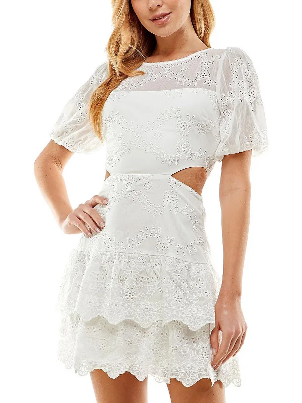 Perfect fashion pieces for the busy woman Juniors Womens Eyelet Mini Fit & Flare Dress Perfect fashion pieces for the busy woman Juniors Womens Eyelet Mini Fit & Flare Dress