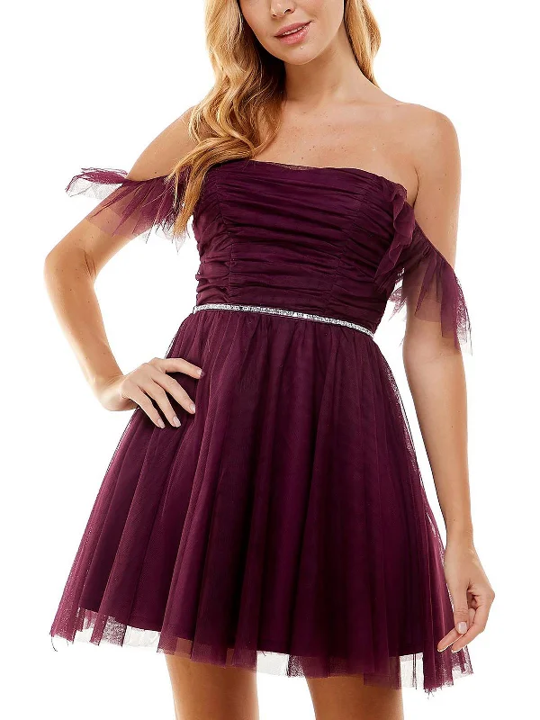 Comfortable yet stylish outfits for women on the go Juniors Womens Mesh Ruched Fit & Flare Dress Comfortable yet stylish outfits for women on the go Juniors Womens Mesh Ruched Fit & Flare Dress