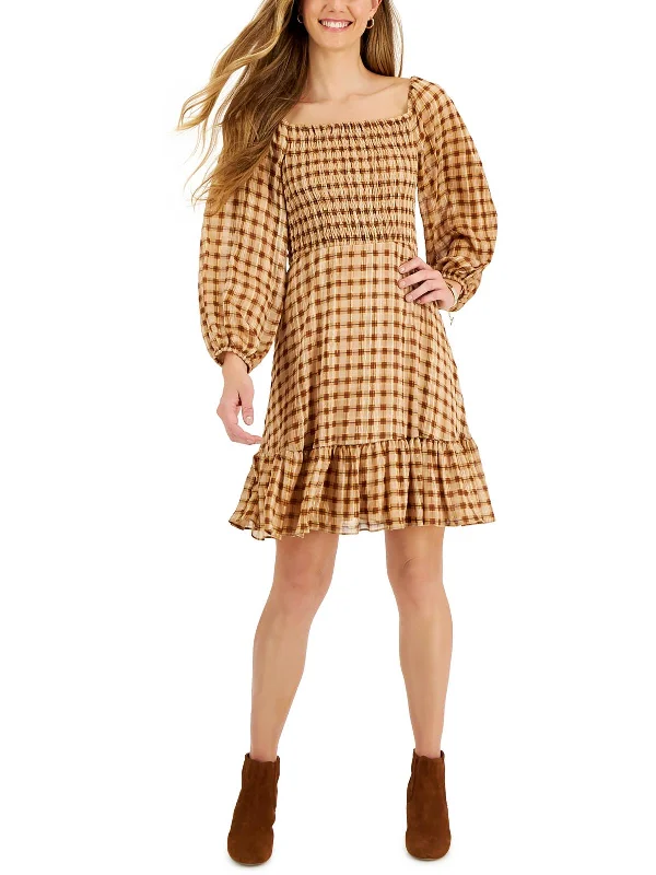 Chic for every occasion and style   Petites Womens Plaid Smocked Fit & Flare Dress