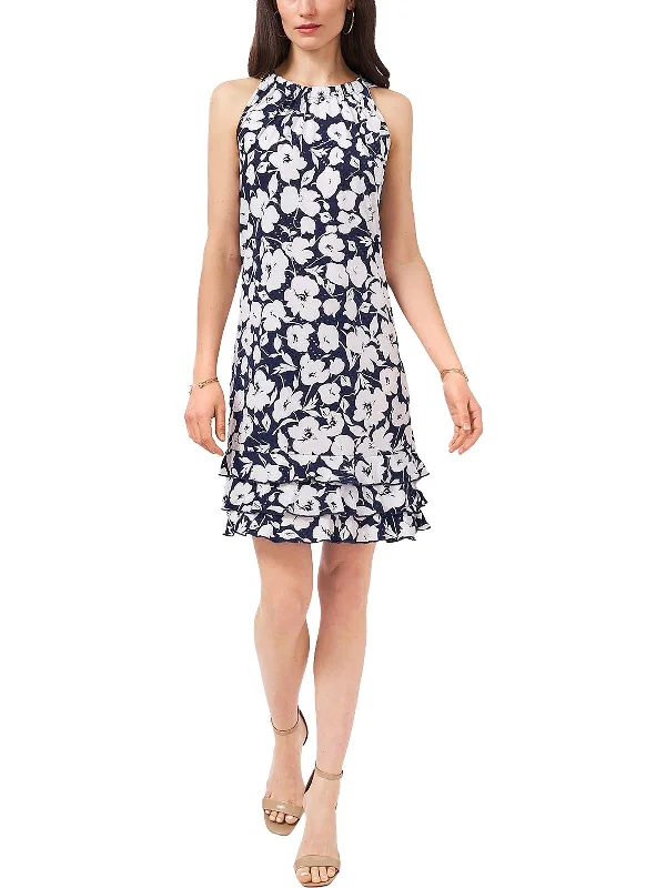 Trendy women’s clothing    Petites Womens Ruffle Hem Mini Shift Dress
