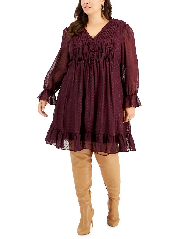 Stylish plus-size clothing for women   Plus Womens Chiffon Clip Dot Shift Dress