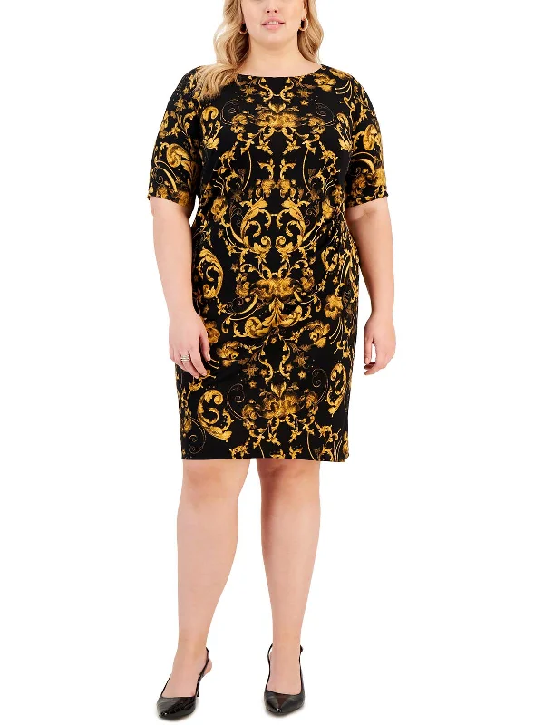 Statement pieces for the confident woman Plus Womens Printed Short Sleeves Sheath Dress Statement pieces for the confident woman Plus Womens Printed Short Sleeves Sheath Dress