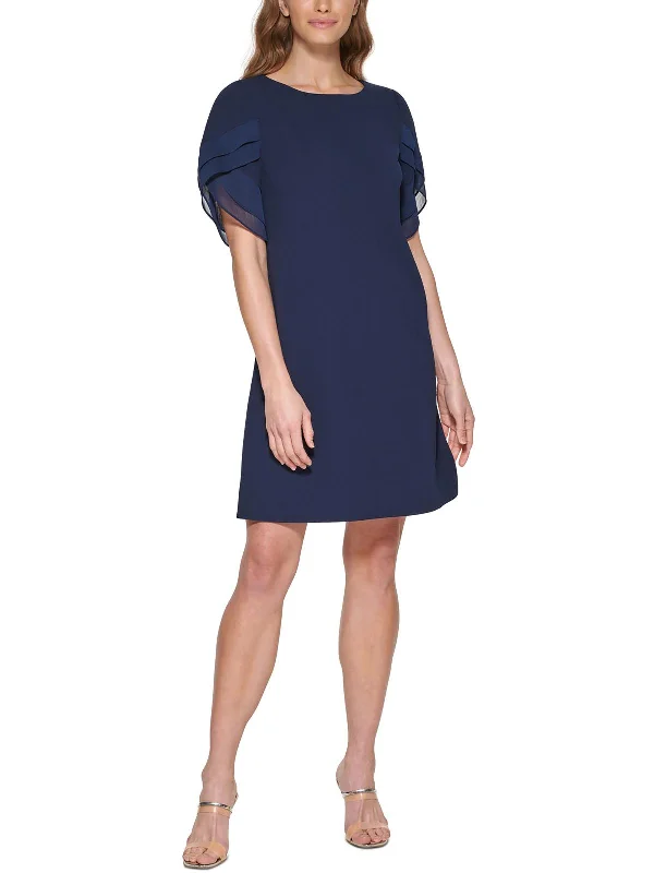 Affordable fashion that looks high-end   Womens Chiffon Ruffled Sleeve Shift Dress