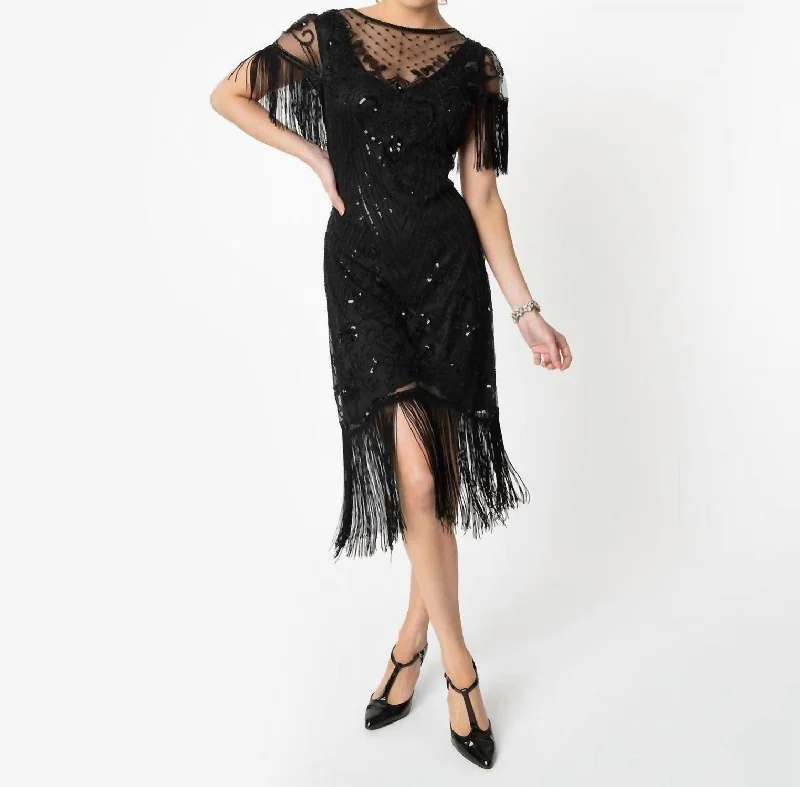 Chic and comfortable clothing for busy women 1920S Beaded W/ Fringe Nadine Flapper Dress In Black Chic and comfortable clothing for busy women 1920S Beaded W/ Fringe Nadine Flapper Dress In Black