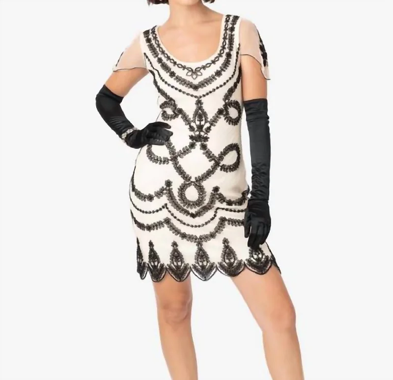 Classic pieces for a timeless wardrobe   Beaded Flapper Dress In Ivory/black