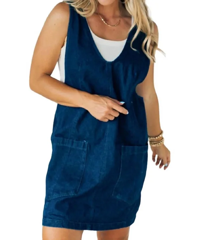 Bold and sophisticated looks for every woman Denim Dress With Suspenders - 1 Left! In Dark Wash Bold and sophisticated looks for every woman Denim Dress With Suspenders - 1 Left! In Dark Wash