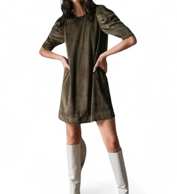 Elevate your look with premium women’s wear   Doha Puff Sleeve Dress In Khaki Corduroy