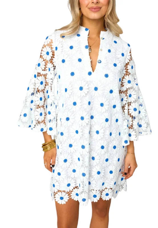 Uncover unique pieces for your perfect wardrobe   Flower Dress In Blue And White