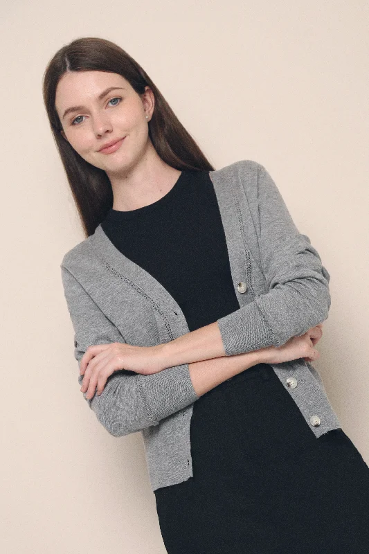Elegant casual clothing for modern women Lexia Soft Eyelet Knit Cardigan Heather Grey Elegant casual clothing for modern women Lexia Soft Eyelet Knit Cardigan Heather Grey