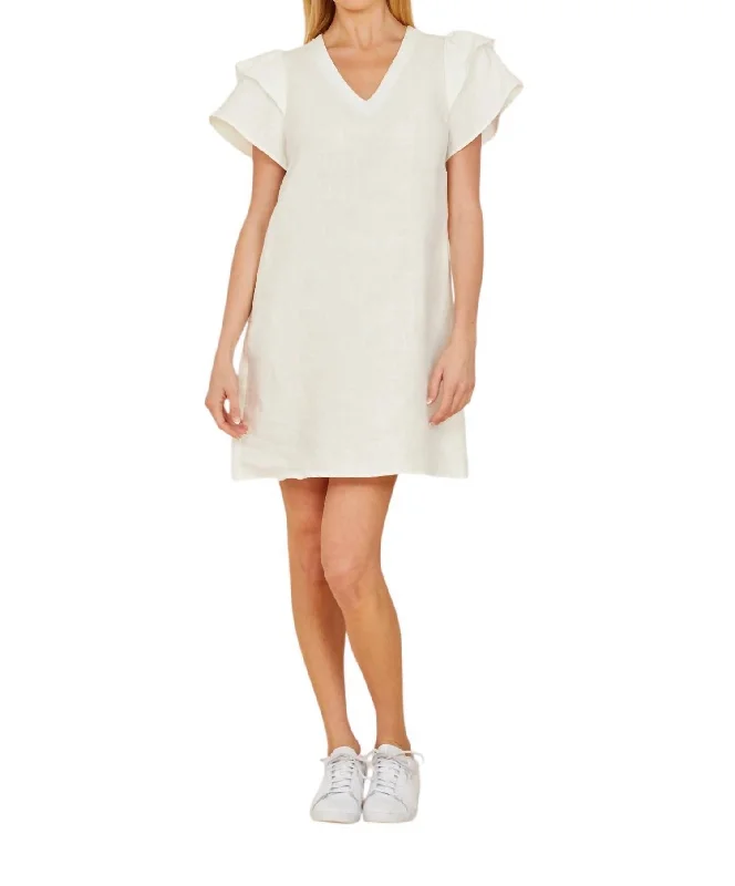 Fashion pieces that complement every woman’s style   Linen Flutter Sleeve Dress In White
