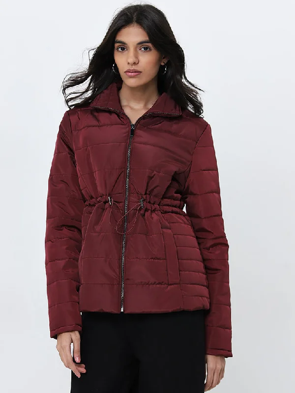 Chic, modern looks for the stylish woman   LOV Maroon Puffer Jacket