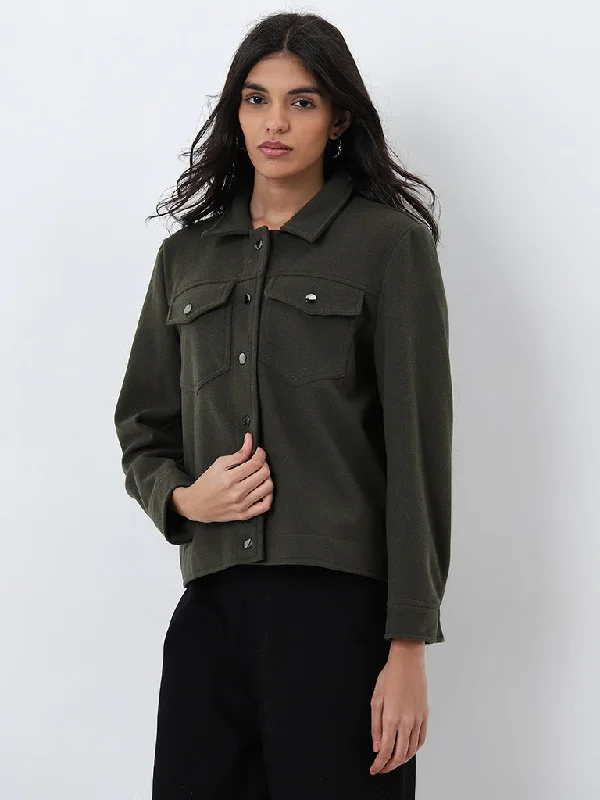 Fashionable, yet affordable women’s apparel   LOV Olive Green Velvet Textured Jacket