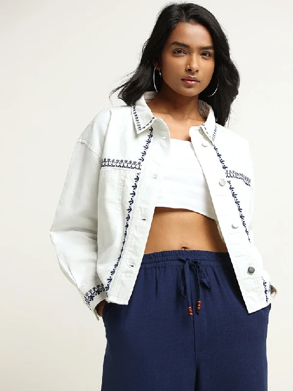 Trendsetting women’s clothing for fashion lovers LOV White Contrast Embroidered Cotton Jacket Trendsetting women’s clothing for fashion lovers LOV White Contrast Embroidered Cotton Jacket