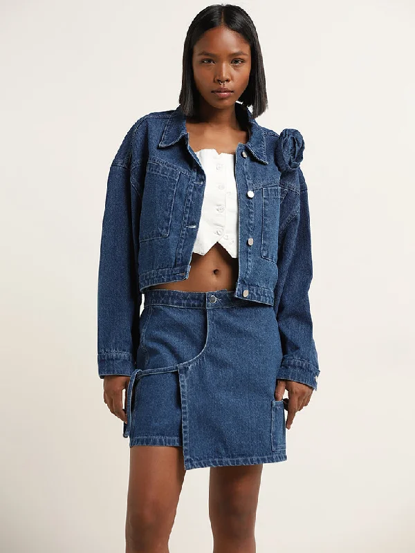 Bold and sophisticated looks for every woman   Nuon Dark Blue Rosette Denim Jacket