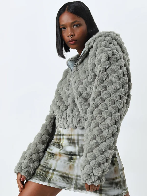 Chic for every occasion and style   Nuon Sage Popcorn Textured Faux-Fur Jacket