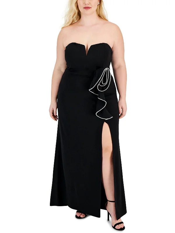 Statement pieces for the confident woman   Plus Womens Knit Strapless Evening Dress