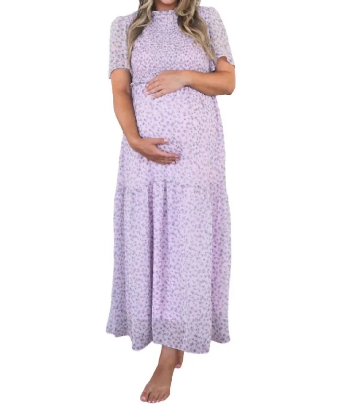 Affordable stylish women’s fashion collection   Smocked Floral Chiffon Dress In Lilac