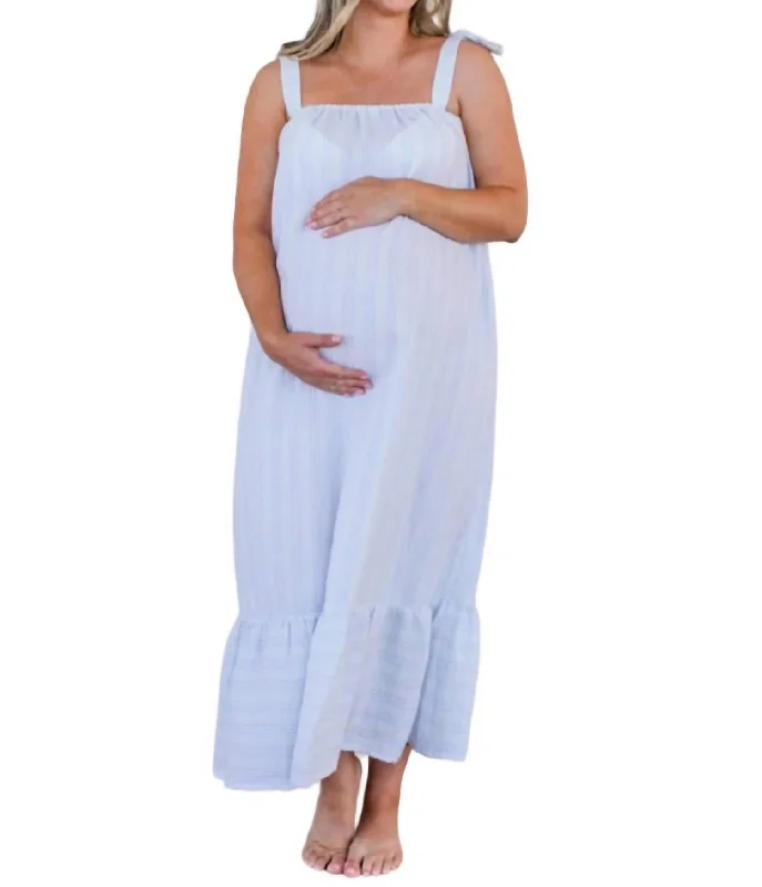 Curated collections of sophisticated women’s wear Striped Muslin Sundress In Baby Blue Curated collections of sophisticated women’s wear Striped Muslin Sundress In Baby Blue