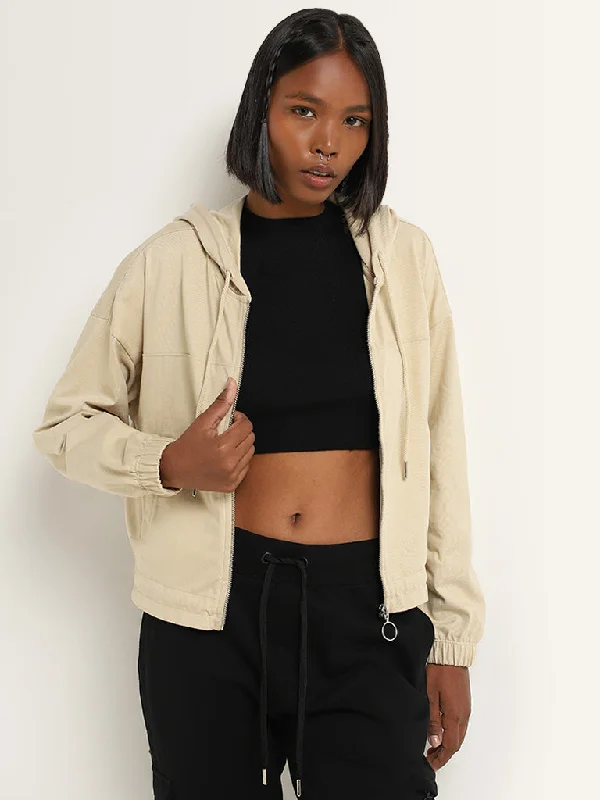 Chic and comfortable clothing for busy women   Studiofit Beige Cotton Hooded Jacket