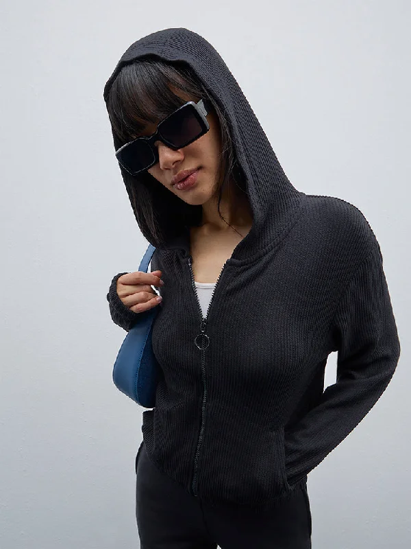 Trendy women’s clothing with a modern twist   Studiofit Black Ribbed Jacket
