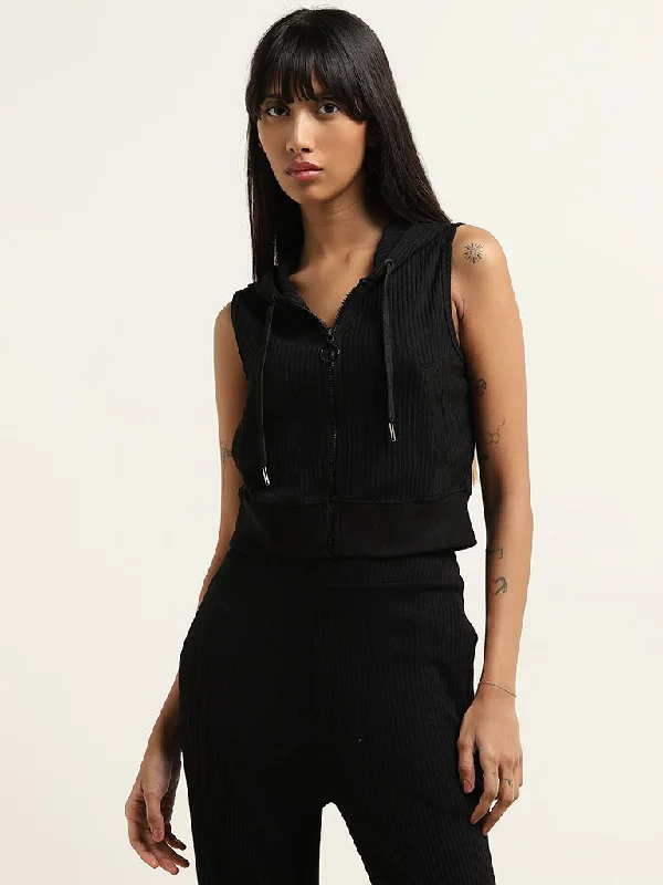 Dress up or down with these versatile pieces   Studiofit Black Ribbed Sleeveless Jacket