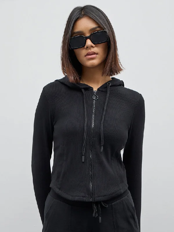 Latest fashion trends for modern women Studiofit Black Ribbed-Textured Cotton Blend Jacket Latest fashion trends for modern women Studiofit Black Ribbed-Textured Cotton Blend Jacket