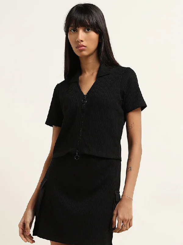 Affordable stylish women’s fashion collection Studiofit Black Ribbed-Textured Jacket Affordable stylish women’s fashion collection Studiofit Black Ribbed-Textured Jacket