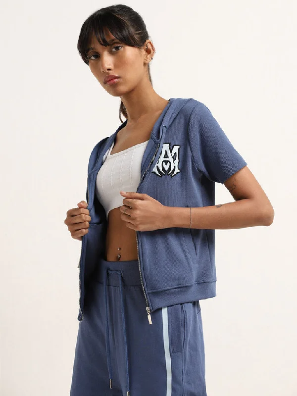 Fashionable clothing that fits every occasion Studiofit Blue Cotton Blend Ribbed Design Jacket Fashionable clothing that fits every occasion Studiofit Blue Cotton Blend Ribbed Design Jacket