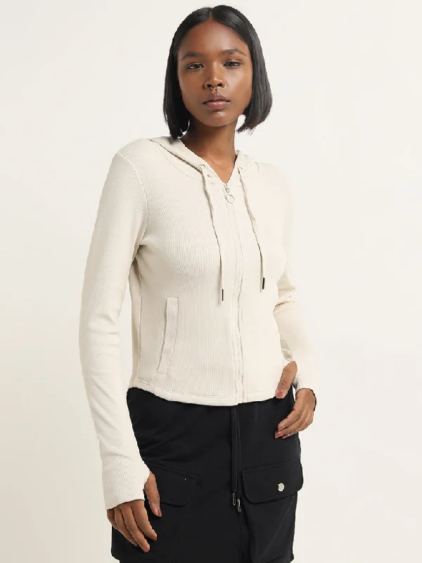 The ultimate destination for women’s clothing Studiofit Off-White Ribbed Cotton Blend Hooded Jacket The ultimate destination for women’s clothing Studiofit Off-White Ribbed Cotton Blend Hooded Jacket