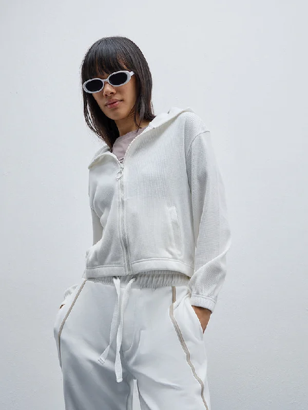 Casual outfits that elevate your style   Studiofit White Waffle Textured Cotton Jacket