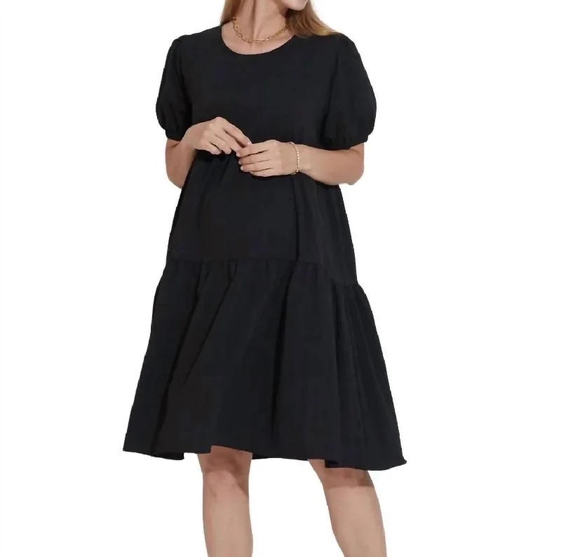 Latest fashion trends for modern women   Textured Puff Sleeve Dress In Black