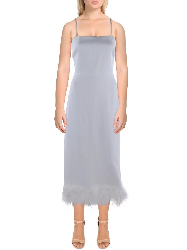 Casual outfits that elevate your style Womens Feather Trim Long Cocktail And Party Dress Casual outfits that elevate your style Womens Feather Trim Long Cocktail And Party Dress