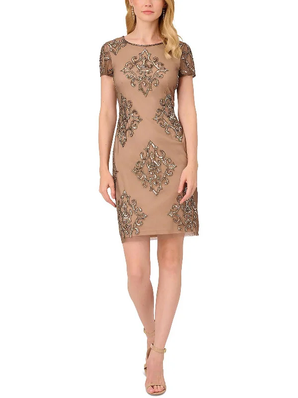 Get noticed with eye-catching women’s fashion   Womens Mesh Beaded Sheath Dress