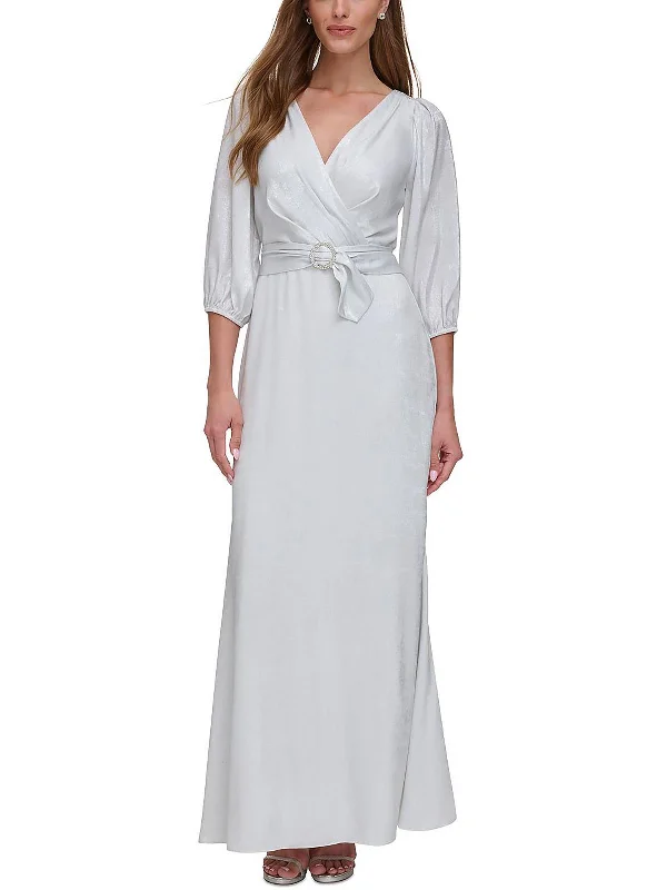 Fashion-forward styles that make a statement   Womens Shimmer Faux Wrap Evening Dress
